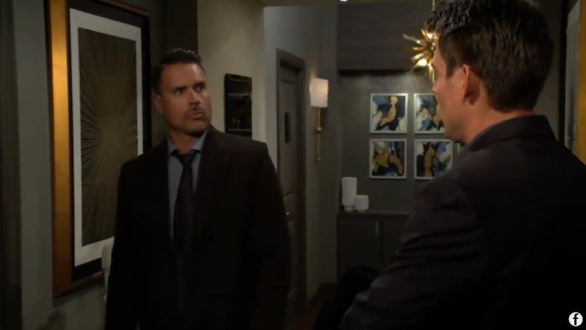 Y&R/Nick (Joshua Morrow) finds Adam (Mark Grossman) leaving Sally's room