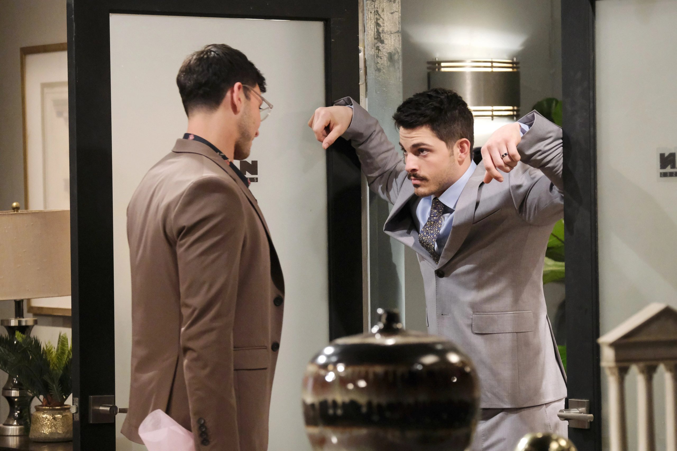 DOOL/Sonny (Zach Tinker) confronts Alex (Robert Scott) and pushes him to spill
